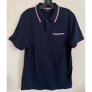 Ben Sherman Polo Shirt Short Medium Navy Blue Preppy Quiet Luxury Pocket